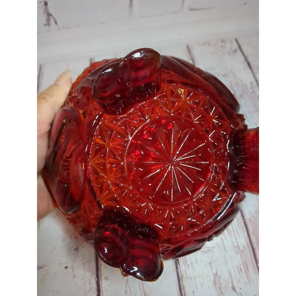 Rare Vintage‎ Hofbauer Byrdes Ruby Red Glass 3 Footed Birds Candy Dish No Lid